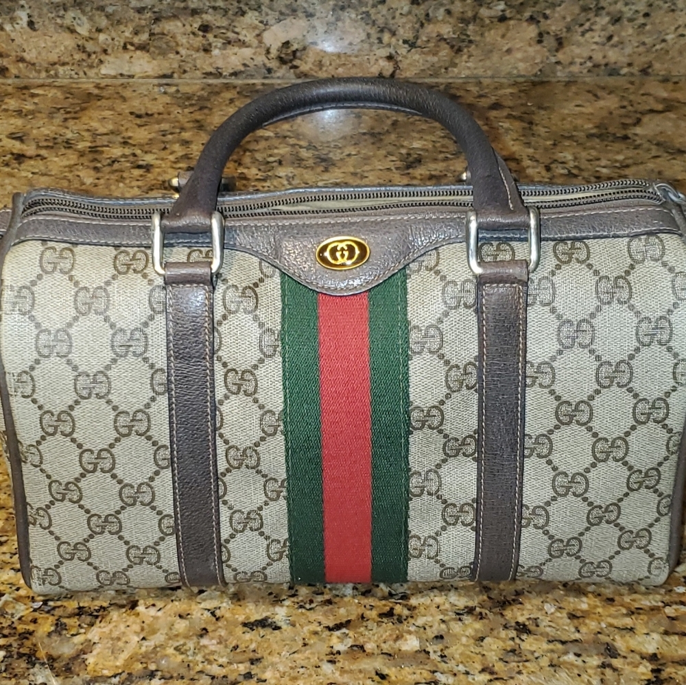 Authentic VINTAGE Gucci Boston Monogram Satchel Bag